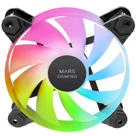 Mars Gaming MF-4A - Pack de 4 Ventiladores de PC 120mm ARGB, Iluminación 360° Sin Marco, Color Negro, 1000 RPM, 14 dB, Conector 5V 3-pin, Control RGB Sincronizable