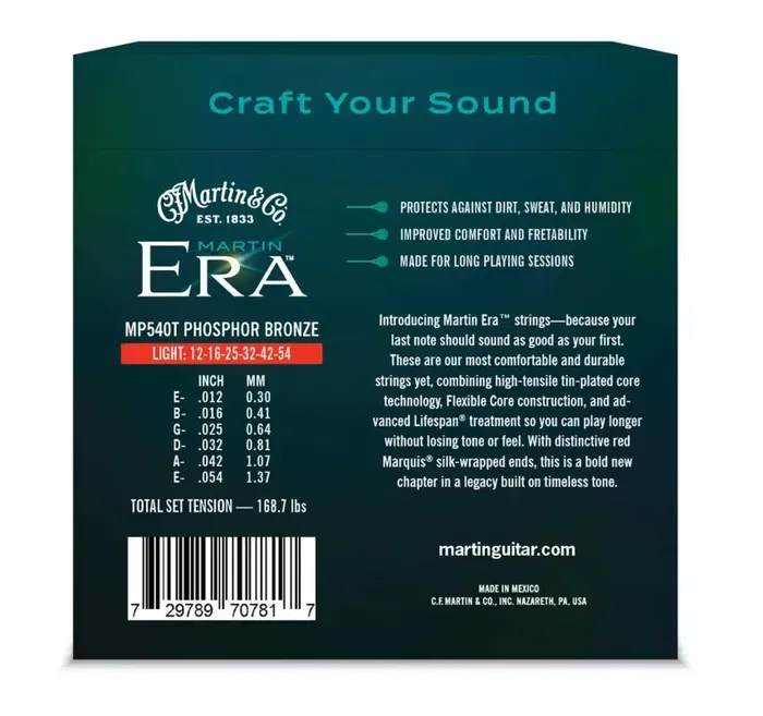 MARTIN Era Cuerdas para Guitarra Acústica, Tratamiento Lifespan 92/8 Fósforo Bronce Light 12-54, Sonido Rico y Duradero con Flexible Core MARTIN Era Cuerdas para Guitarra Acústica, Tratamiento Lifespan 92/8 Fósforo Bronce Light 12-54, Sonido Rico y Duradero con Flexible Core