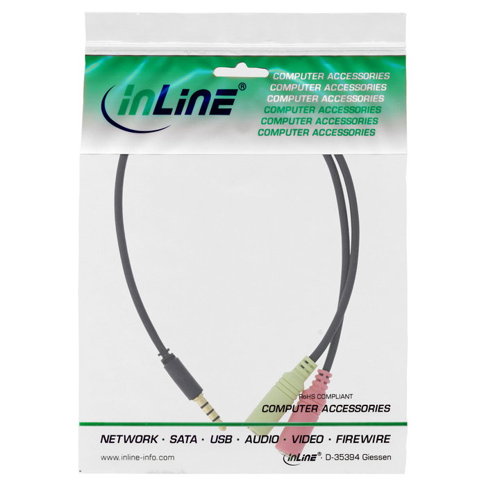 InLine 99302K Cable adaptador de audio de 3,5 mm a 2x3,5 mm, negro, 2 m