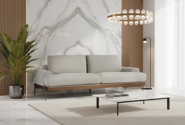 Giner y Colomer Sofá Tapizado en Tela de Lino Gris 3 Plazas con Patas de Metal