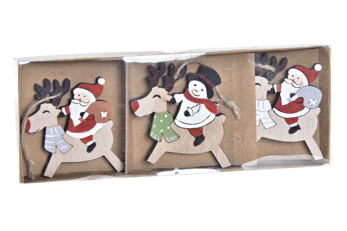 DKD Home Decor Set de 3 Decoraciones Colgantes de Reno Rojo y Natural