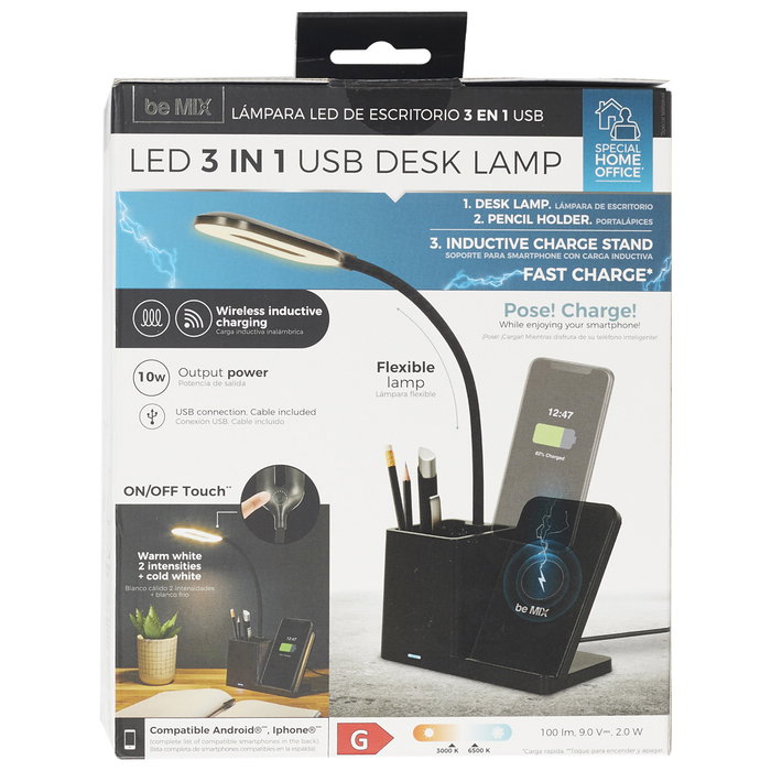 Home Deco Factory Lámpara LED 3 en 1 Usb Portalápices Cargador de Teléfono