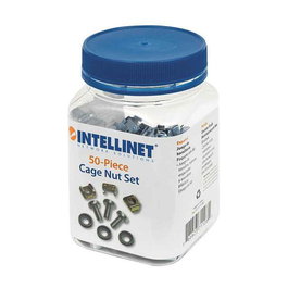 Intellinet Juego de Tornillos con Tuercas Enjauladas M6 50 Piezas para Racks 19", Color Plata, Incluye Vis y Rondellas, en Pot Plastico, Garantia de por Vida
