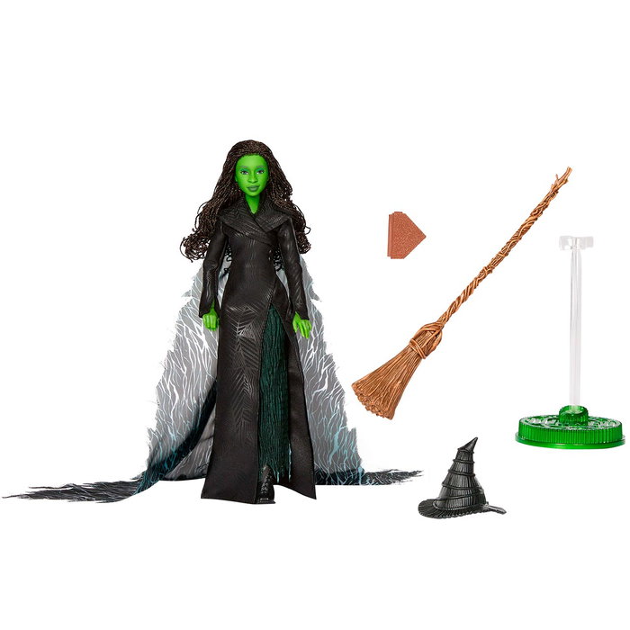 Mattel Muñeca Elphaba Colección Wicked JFM12 Universal Pictures con Vestido, Capa, Escoba, Sombrero y Grimorio, +6 años