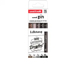 Uniball Rotulador Calibrado Pin Lettering Punta Poliacetal Tinta Pigmentada Resistente al Agua para Dibujo Artístico y Escritura, Set 5 Colores Surtidos