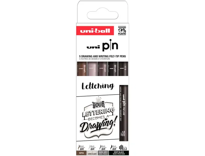 Uniball PIN Set de 5 rotuladores Lettering colores surtidos Uniball PIN Set de 5 rotuladores Lettering colores surtidos