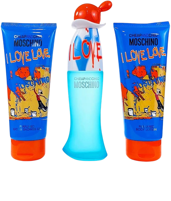 Set Moschino: I Love, Eau De Toilette, For Women, 50 ml + I Love, Cleansing, Shower Gel, For All Skin Types, 100 ml + I Love, Hydrating, Body Lotion, 100 ml
