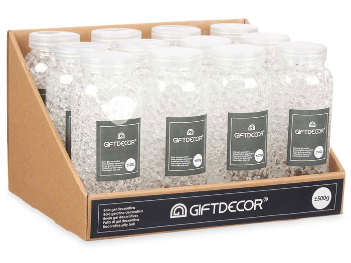 Giftdecor Bote de Gel Pequeño Transparente de 500g con Bolas de 2cm, Dimensiones 7 x 17.5 x 7 cm (Set de 24)