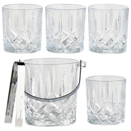 Day Cubitera con 4 Vasos y Pinzas para Hielo, Vidrio Tallado 950 ml con Vasos 340 ml