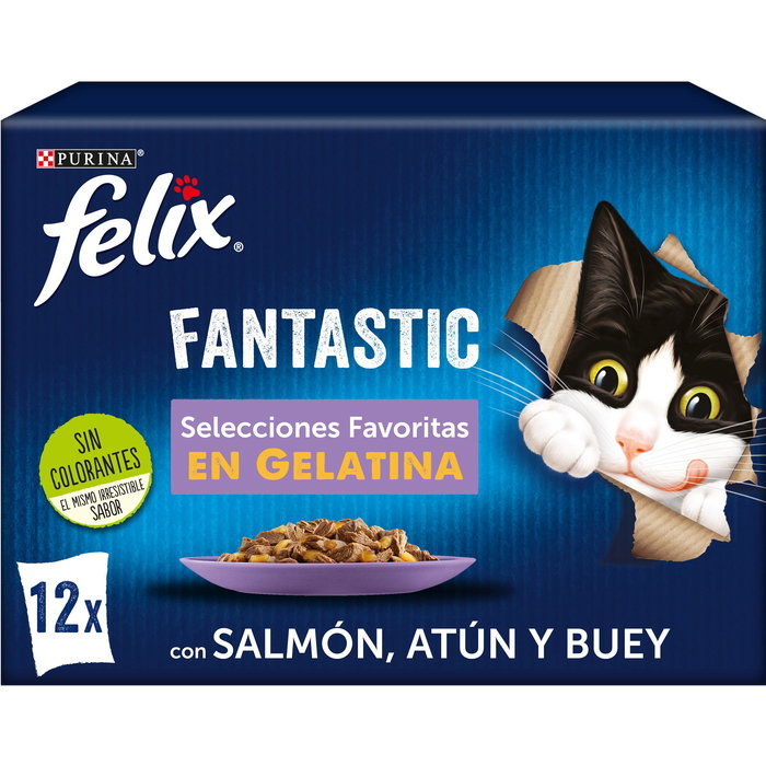 Felix Fantastic Selec-Fav Jelly 6x12x85g Comida para Gatos Variedad Sabores Gelatina Equilibrada