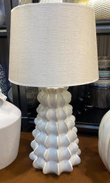 DKD Home Decor Lámpara de Sobremesa de Porcelana y Algodón Blanca