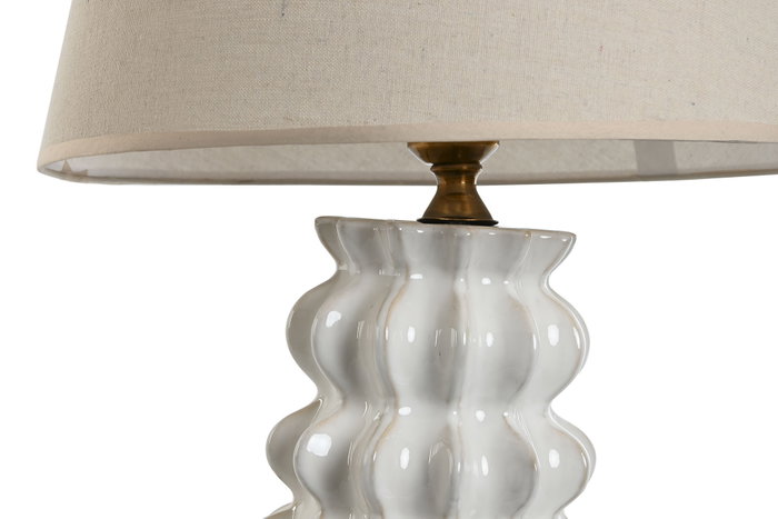 DKD Home Decor Lámpara de Sobremesa de Porcelana y Algodón Blanca