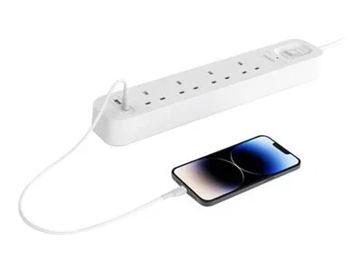Belkin SRB001VF2M Protector contra Sobretensiones 525J con Puertos USB-C PD y USB-A - 4 Tomas - Blanco - Cable 2 metros