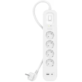 Belkin SRB001VF2M Protector contra Sobretensiones 525J con Puertos USB-C PD y USB-A - 4 Tomas - Blanco - Cable 2 metros