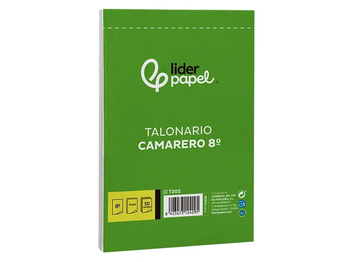 Liderpapel T202 Talonario Camarero 8º Original y Copia, Tamaño Octavo Natural 105 x 155 mm, 1 Copia, Castellano, 60 g