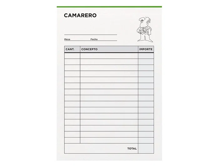 Liderpapel T202 Talonario Camarero 8º Original y Copia, Tamaño Octavo Natural 105 x 155 mm, 1 Copia, Castellano, 60 g