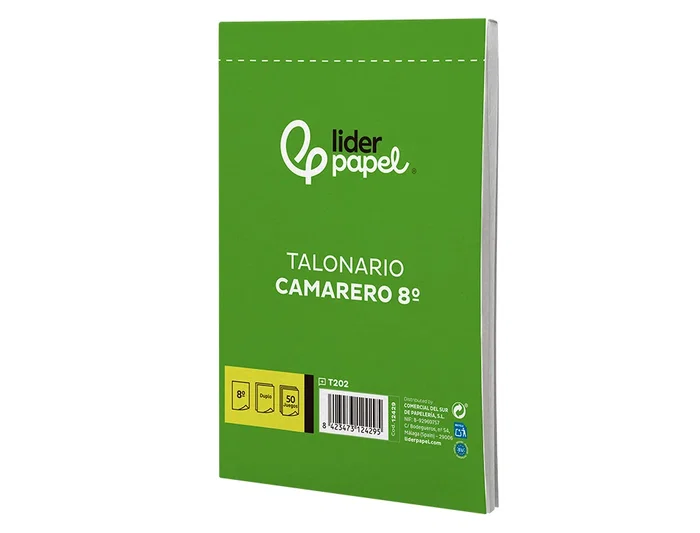 Liderpapel T202 Talonario Camarero 8º Original y Copia, Tamaño Octavo Natural 105 x 155 mm, 1 Copia, Castellano, 60 g