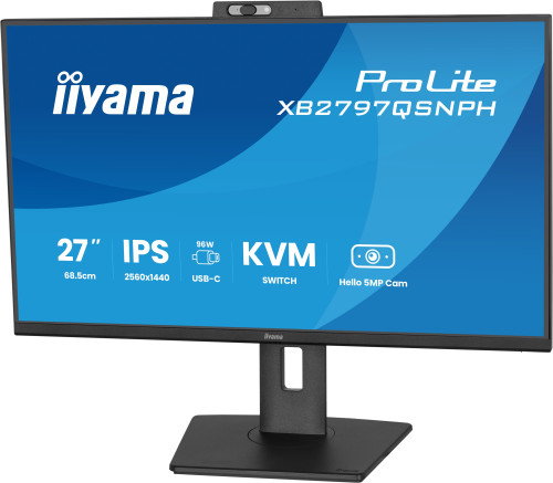 Iiyama ProLite XB2797QSNPH-B1 Monitor 27" QHD IPS Cámara 5MP Micrófono USB-C KVM Ajustable Altura 15cm Negro