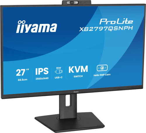 Iiyama ProLite XB2797QSNPH-B1 Monitor 27" QHD IPS Cámara 5MP Micrófono USB-C KVM Ajustable Altura 15cm Negro