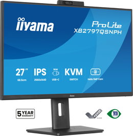 Iiyama ProLite XB2797QSNPH-B1 Monitor 27" QHD IPS Cámara 5MP Micrófono USB-C KVM Ajustable Altura 15cm Negro
