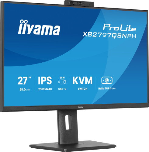 Iiyama ProLite XB2797QSNPH-B1 Monitor 27" QHD IPS Cámara 5MP Micrófono USB-C KVM Ajustable Altura 15cm Negro