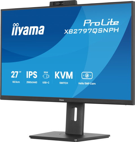 Iiyama ProLite XB2797QSNPH-B1 Monitor 27" QHD IPS Cámara 5MP Micrófono USB-C KVM Ajustable Altura 15cm Negro