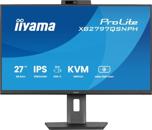Iiyama ProLite XB2797QSNPH-B1 Monitor 27" QHD IPS Cámara 5MP Micrófono USB-C KVM Ajustable Altura 15cm Negro