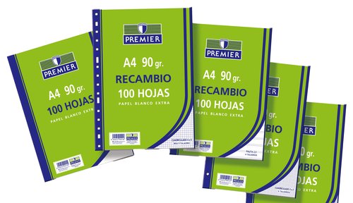 Zorrilla Recambio Premier 100h Folio 90gr Liso 4 Taladros Blanco