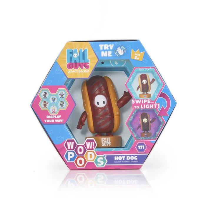WOW! Pod Figura LED Fall Guys Hotdog con Iluminación UV y Pegatinas, Sensor IR, Figura Coleccionable