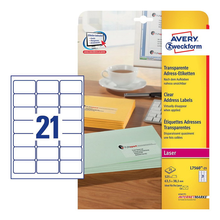 AVERY Zweckform Etiquetas de dirección de película 63,5 x 38,1 mm AVERY Zweckform Etiquetas de dirección de película 63,5 x 38,1 mm
