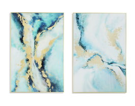 DKD Home Decor Cuadro Moderno Azul Dorado 2.5 x 120 x 80 cm Cristal y Aluminio (2 Unidades)