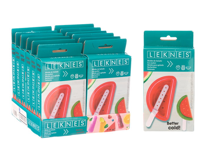 Leknes Molde para Helado de Sandia 100ML con Forma de Sandia, Plastico Rojo, Dimensiones 15x3.2x7.5cm (Set de 24)