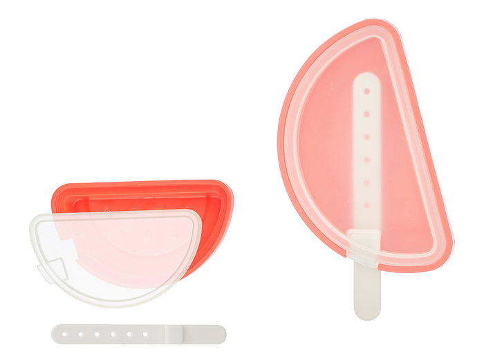 Leknes Molde para Helado de Sandia 100ML con Forma de Sandia, Plastico Rojo, Dimensiones 15x3.2x7.5cm (Set de 24)
