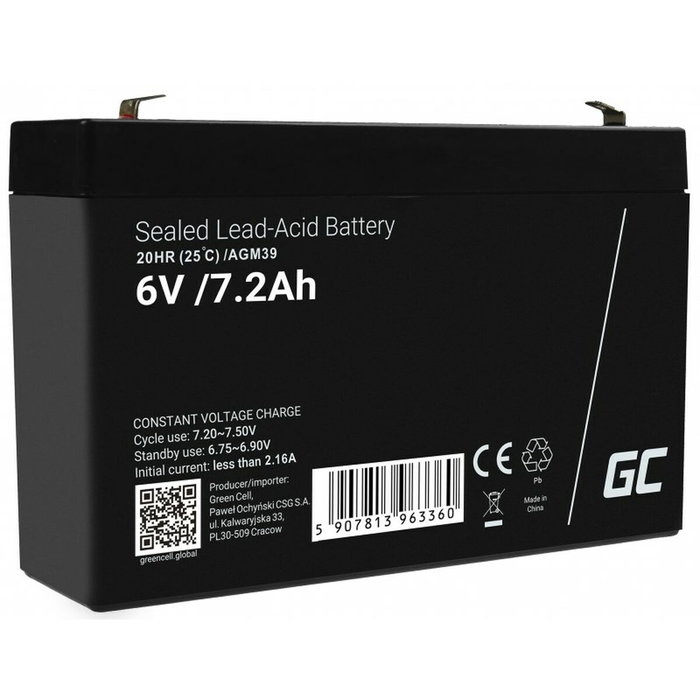 Green Cell AGM39 Batería recargable industrial 6V 7.2Ah Green Cell AGM39 Batería recargable industrial 6V 7.2Ah