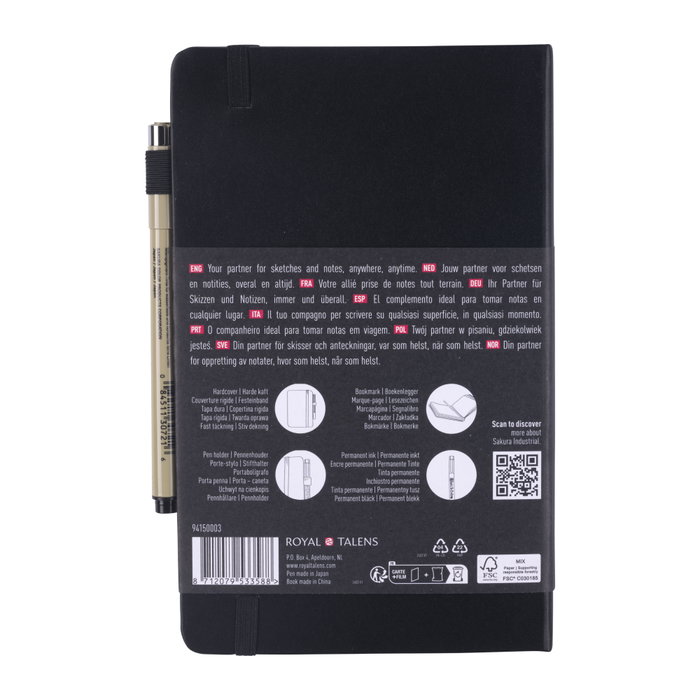 Sakura Cuaderno de Bocetos Negro con Papel Crema y Pigma Micron PN