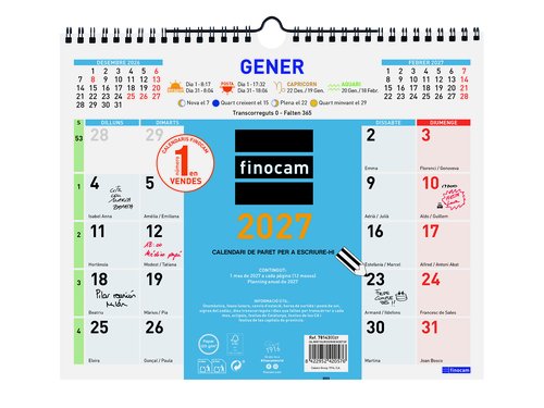 Finocam Calendario de Pared 2027 Catalán Mensual con Espacio para Escribir Finocam Calendario de Pared 2027 Catalán Mensual con Espacio para Escribir