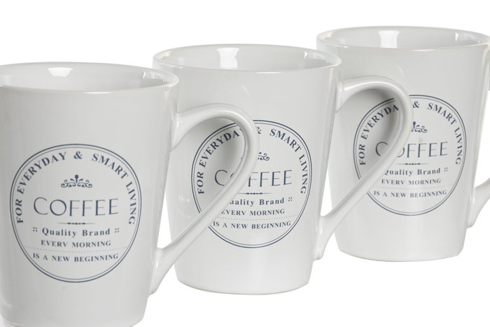 DKD Home Decor Set de 4 Tazas Blanco Gres y Metal 14 x 31 x 14 cm 300ml