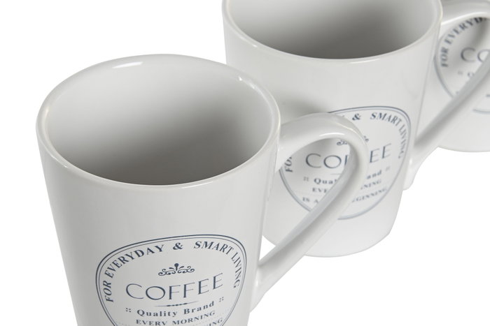 DKD Home Decor Set de 4 Tazas Blanco Gres y Metal 14 x 31 x 14 cm 300ml