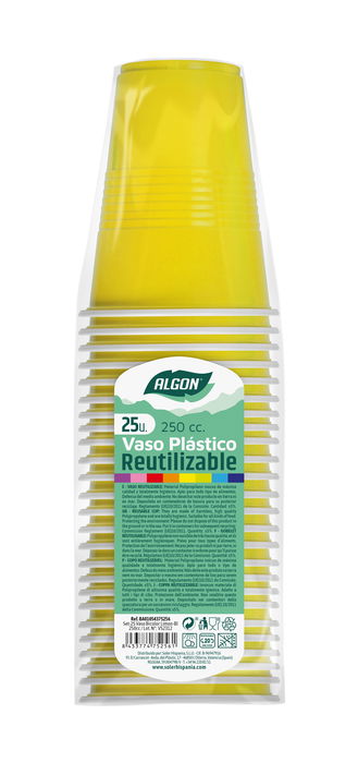 Algon Set 25 Vasos Bicolor Limón Blanco 250 ml (24 Unidades)