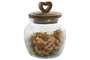 DKD Home Decor Bote de Vidrio Transparente con Tapa de Madera Acacia, Corazón, 550ml, 11x14.2x11 cm (Pack de 12 Unidades) Apto Microondas y Lavavajillas