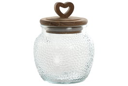 DKD Home Decor Bote de Cristal y Acacia Corazón 550ml