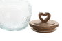 DKD Home Decor Bote de Vidrio Transparente con Tapa de Madera Acacia, Corazón, 550ml, 11x14.2x11 cm (Pack de 12 Unidades) Apto Microondas y Lavavajillas