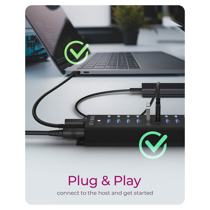 ICY BOX IB-HUB1717-U3 Hub USB 3.2 Gen 1 de 17 Puertos (16 Tipo-A + 1 Tipo-B), 5 Gbit/s, Negro