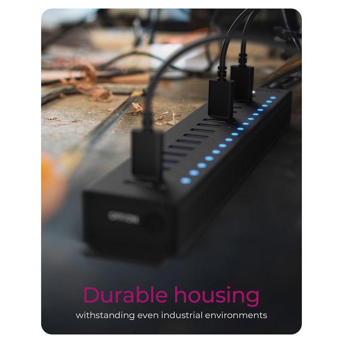 ICY BOX IB-HUB1717-U3 Hub USB 3.2 Gen 1 de 17 Puertos (16 Tipo-A + 1 Tipo-B), 5 Gbit/s, Negro