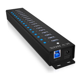 ICY BOX IB-HUB1717-U3 Hub USB 3.2 Gen 1 de 17 Puertos (16 Tipo-A + 1 Tipo-B), 5 Gbit/s, Negro