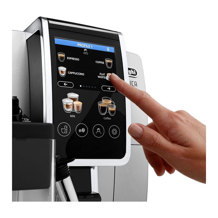 DeLonghi Máquina espresso Dinamica ECAM 380.85.SB, Totalmente automática, 1.8 L, Molinillo integrado, Negro, Plata