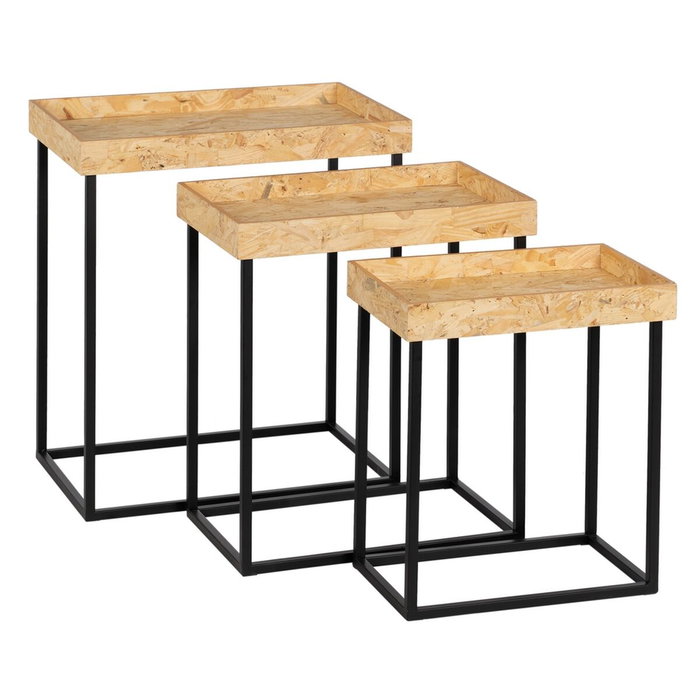 Juego de 3 mesas Negro Natural Hierro Madera MDF 57,5 x 37,5 x 67,5 cm (3 Unidades) Juego de 3 mesas Negro Natural Hierro Madera MDF 57,5 x 37,5 x 67,5 cm (3 Unidades)