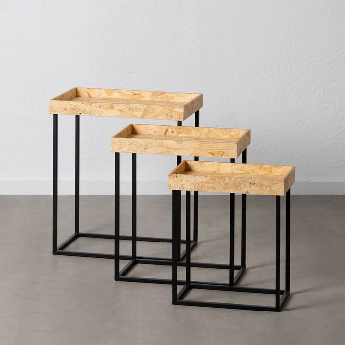 Juego de 3 mesas Negro Natural Hierro Madera MDF 57,5 x 37,5 x 67,5 cm (3 Unidades) Juego de 3 mesas Negro Natural Hierro Madera MDF 57,5 x 37,5 x 67,5 cm (3 Unidades)