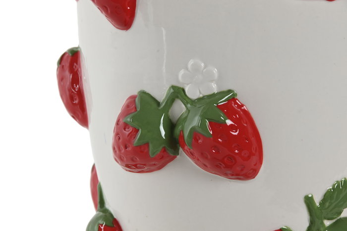 DKD Home Decor Jarrón de Cerámica Fresas Blanco y Rojo