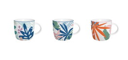 DKD Home Decor Taza de Porcelana con Diseño de Hojas, Surtido de Colores